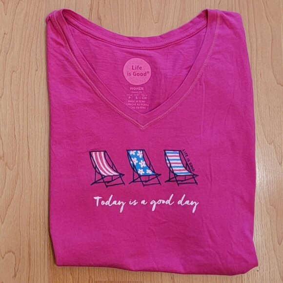 Life Is Good Magenta V-Neck Today is a Good Day Short Sleeve Classic Fit Tee - S - Picture 4 of 6
